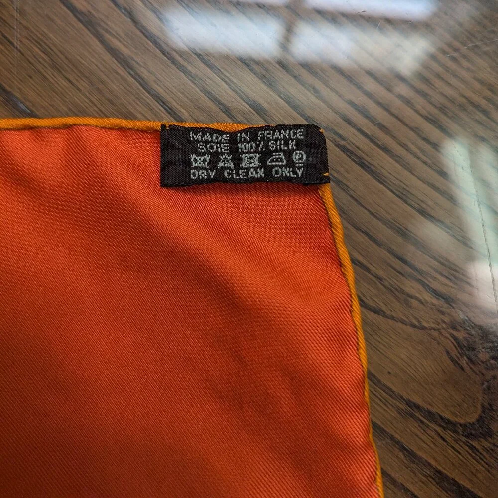 HERMES Springs Ledoux Orange White Red 90 cm Silk Square Scarf Rare Very Good - Picture 12 of 16